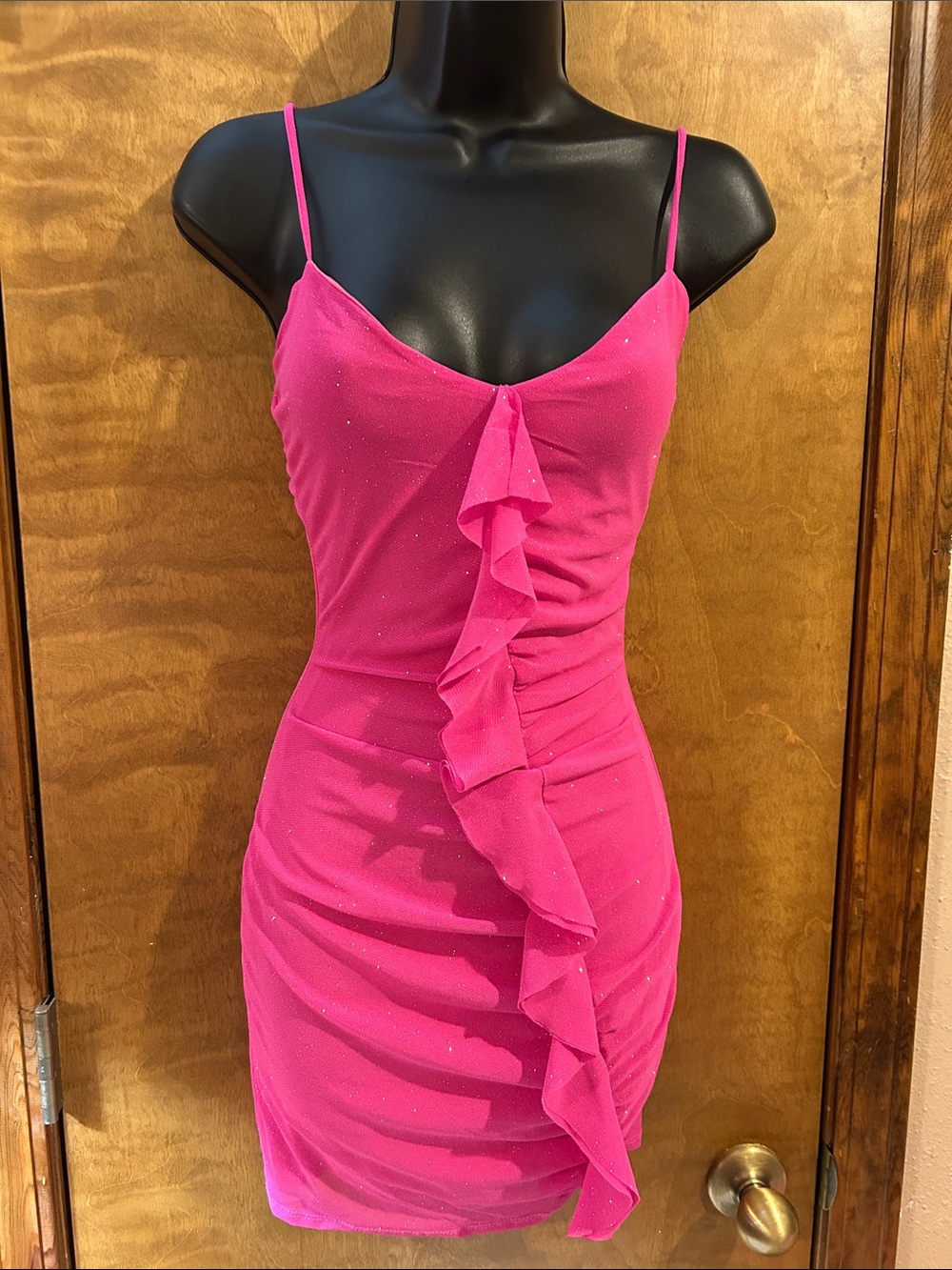 Windsor Hot Pink Ruffle Slip Mini Dress